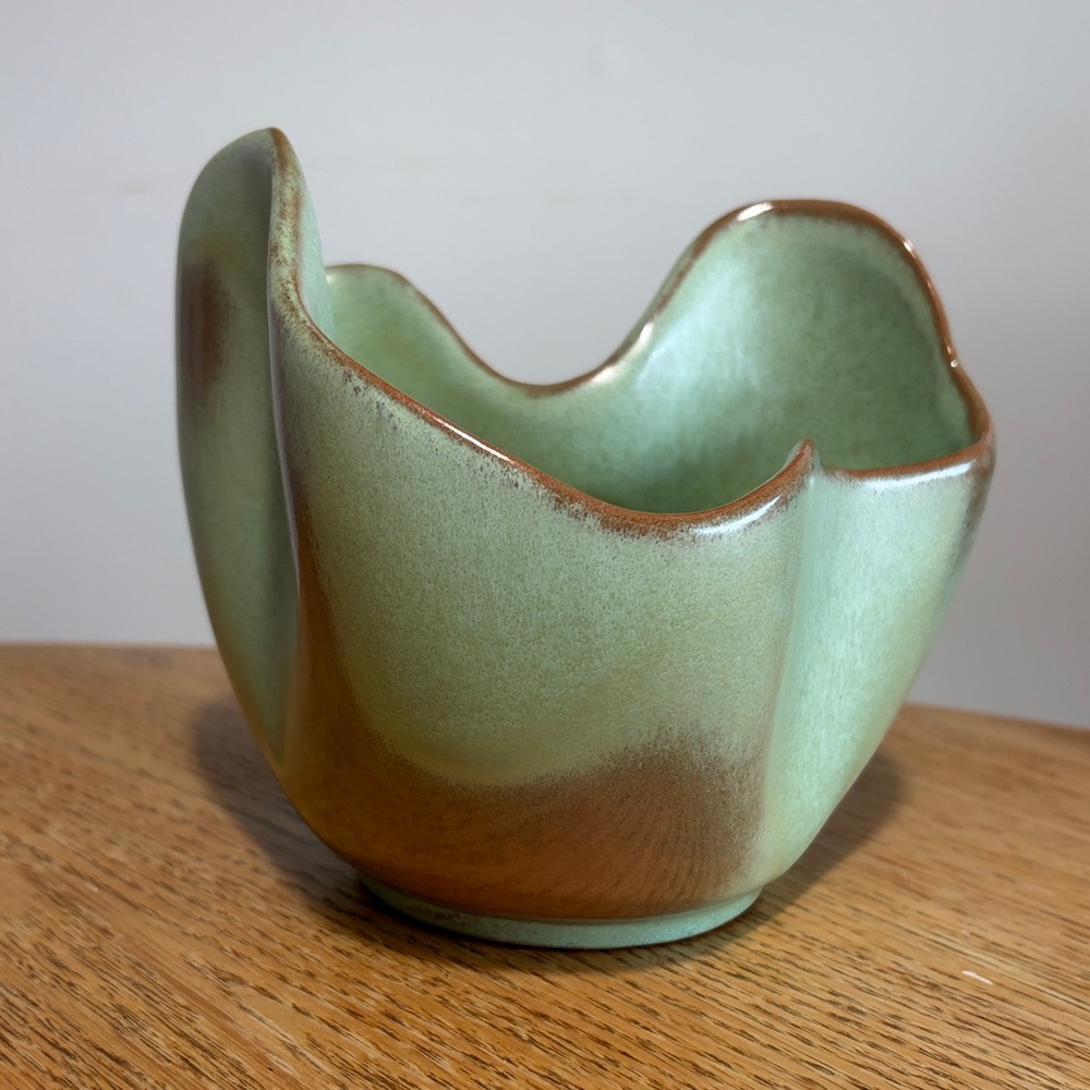 Frankoma Artisan Green and Brown Ceramic Vase